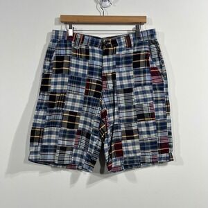 IZOD Mens Patchwork Madras Plaid Shorts Y2K Size 34 Preppy Coastal Beachy Resort